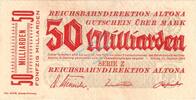 Inflation 1923 DE 50 Mia. Mk. Altona , Banknote 50 Milliarden Mark Schein in gbr. Keller 80.k , Schleswig 1923 -