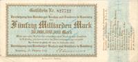Inflation 1923 DE 50 Mia. Mk. Hamburg , Banknote 50 Milliarden Mark Schein L-gbr. Keller 2137.L , Hamburg 1923 -