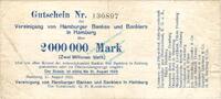 Inflation 1923 DE 2 Mio. Mk. Hamburg , Banknote 2 Millionen Mark Schein gbr-. Keller 2137.a , Hamburg 1923 -