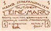 Inflation 1922/23 DE 1 Mk. Hamburg , Banknote 1 Mark Schein unc-kfr. Müller 1980.1 , Hamburg o.D. Inflation -