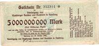 Inflation 1923 DE 5 Mia. Mk. Hamburg , Banknote 5 Milliarden Mark Schein gbr. Keller 2137.e , Hamburg 1923 -