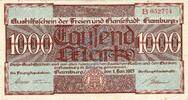 Inflation 1922/23 DE 1.000 Mk. Hamburg , Banknote 1.000 Mark Schein gbr. Müller 1975.9.c , Hamburg 1923 Inflati -