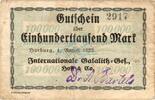 Inflation 1923 DE 100.000 Mk. Harburg , Banknote 100.000 Mark Schein gbr. Keller 2206 , Niedersachsen 1923 Inf -