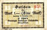 Großnotgeld 1918 DE 1 Mk. Harburg , Banknote 1 Mark Schein gbr. Geiger 221.02 , Niedersachsen 1918 Grossno -
