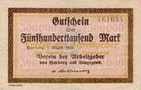 Inflation 1923 DE 500.000 Mk. Harburg , Banknote 500.000 Mark Schein gbr-. Keller 2213.a , Niedersachsen 1923 -