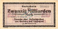 Inflation 1923 DE 20 Mia. Mk. Harburg , Banknote 20 Milliarden Mark Schein gbr. Keller 2213.c , Niedersachsen -