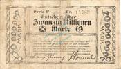 Inflation 1923 DE 20 Mio. Mk. Recklinghausen , Banknote 20 Million Mark Schein gbr. Keller 4465.f , NRW 1923 -