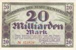 Inflation 1923 DE 20 Mia. Mk. Remscheid , Banknote 20 Milliarden Mark Schein L-gbr. Keller 4515.c , Rheinland -
