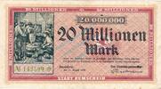 Inflation 1923 DE 20 Mio. Mk. Remscheid , Banknote 20 Millionen Mark Schein gbr. Keller 4515.c Rheinland 1923 -