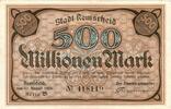 Inflation 1923 DE 500 Mio. Mk. Remscheid , Banknote 500 Millionen Mark Schein F-kfr. Keller 4515.d , Rheinland -