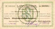 Inflation 1923 DE 100.000 Mk. Remscheid , Banknote 100.000 Mark Scheck gbr. Keller 4520.i , Rheinland 1923 Inf -
