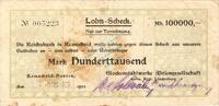 Inflation 1923 DE 100.000 Mk. Remscheid , Banknote 100.000 Mark Scheck gbr. Keller 4535.... Rheinland 1923 Inf -