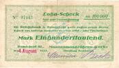 Inflation 1923 DE 100.000 Mk. Remscheid , Banknote 100.000 Mark Scheck gbr-. Keller 4533.b , Rheinland 1923 In -