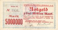 Inflation 1923 DE 5 Mio. Mk. Reisholz , Banknote 5 Millionen Mark Schein gbr. Keller 4510.c , Rheinland 1923 -