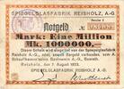 Inflation 1923 DE 1 Mio. Mk. Reisholz , Banknote 1 Million Mark Schein gbr. Keller 4510.a , Rheinland 1923 In -