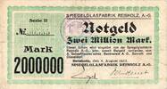 Inflation 1923 DE 2 Mio. Mk. Reisholz , Banknote 2 Millionen Mark Schein gbr-. Keller 4510.b , Rheinland 1923 -
