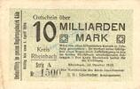 Inflation 1923 DE 10 Mia. Mk. Rheinbach , Banknote 10 Milliarden Mark Schein gbr. Keller 4552.c Rheinland 1923 -