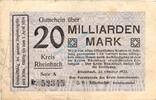 Inflation 1923 DE 20 Mia. Mk. Rheinbach , Banknote 20 Milliarden Mark Schein gbr-. Keller 4552.b , Rheinland -