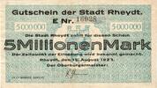 Inflation 1923 DE 5 Mio. Mk. Rheydt , Banknote 5 Millionen Mark Schein gbr. Keller 4561.e , Rheinland 1923 -