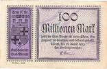 Inflation 1923 DE 100 Mio. Mk. Rheydt , Banknote 100 Millionen Mark Schein gbr. Keller 4561.g , Rheinland 1923 -