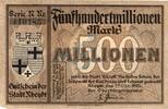 Inflation 1923 DE 500 Mio. Mk. Rheydt , Banknote 500 Millionen Mark Schein F-kfr. Keller 4561.q Rheinland 1923 -