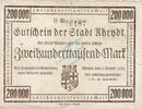 Inflation 1923 DE 200.000 Mk. Rheydt , Banknote 200.000 Mark Schein gbr-. Keller 4561.a , Rheinland 1923 Infla -
