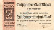 Inflation 1923 DE 500.000 Mk. Rheydt , Banknote 500.000 Mark Schein gbr. Keller 4561.b , Rheinland 1923 Inflat -