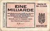 Inflation 1923 DE 1 Mia. Mk. Rheydt , Banknote 1 Milliarde Mark Schein gbr-. Keller 4561.u , Rheinland 1923 -