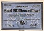 Inflation 1923 DE 2 Mio. Mk. Rees , Banknote 2 Millionen Mark Schein unc-kfr. Keller 4467.a , Rheinland 1923 -