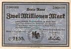 Inflation 1923 DE 2 Mio. Mk. Rees , Banknote 2 Millionen Mark Schein gbr. Keller 4467.a , Rheinland 1923 Infl -