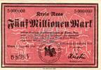Inflation 1923 DE 5 Mio. Mk. Rees , Banknote 5 Millionen Mark Schein gbr. Keller 4467.a , Rheinland 1923 Infl -