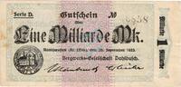 Inflation 1923 DE 1 Mia. Mk. Rotthausen , Banknote 1 Milliarde Mark Schein unc-kfr. Keller 4652.c , Rheinland -