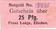 Kleingeld 1914-1922 25 Pf. Züschen , Notgeld 25 Pfennig Schein unc-kfr. Ti.8285.15.16 , Westfalen o.D. Verk -