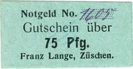 Kleingeld 1914-1922 75 Pf. Züschen , Notgeld 75 Pfennig Schein unc-kfr. Ti.8285.15.18 , Westfalen o.D. Verk -