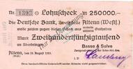 Inflation 1923 DE 250.000 Mk. Altena , Banknote 250.000 Mark Scheck gbr. Topp 19.e , Westfalen 1923 Inflation -