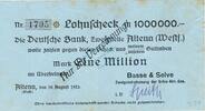Inflation 1923 DE 1 Mio. Mk. Altena , Banknote 1 Million Mark Scheck gbr. Topp 19.g , Westfalen 1923 Inflatio -