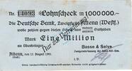 Inflation 1923 DE 1 Mio. Mk. Altena , Banknote 1 Million Mark Scheck gbr. Topp 19.r , Westfalen 1923 Inflatio -