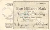 Inflation 1923 DE 1 Mia. Mk. Bestwig , Banknote 1 Milliarde Mark Schein gbr.E Keller 386.a , Westfalen 1923 -