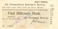Inflation 1923 DE 5 Bio. Mk. Bestwig , Banknote 5 Billionen Mark Schein L-gbr.E Keller 386.e , Westfalen 1923 -