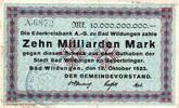 10 Mia. Mk. 1923 Inflation 1923 DE Wildungen , Banknote 10 Milliarden Mark Schein gbr. Keller 5624.f , Waldeck 1923 zirkuliert