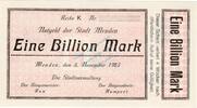 1 Bio. Mk. -MUSTER- 1923 Inflation 1923 DE Menden , Banknote 1 Billion Mark --MUSTER-- unc-kfr. Keller 3516. Westfalen 1923 1 bis 1-