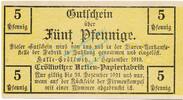Kleingeld 1914-1922 DE 5 Pf. Halle Cröllwitz , Notgeld 5 Pfennig Schein unc-kfr. Ti.2745.05.15 , Sachsen 1919 -