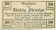 Kleingeld 1914-1922 DE 50 Pf. Halle Cröllwitz , Notgeld 50 Pfennig Schein unc-kfr. Ti.2745.05.01 Sachsen 1917 -