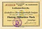 Inflation 1923 DE 50 Mia. Mk. Saulgau , Banknote 50 Milliarden Mark Scheck unc-kfr. Keller 4721.L , Württember -