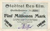 Inflation 1923 DE 5 Mio. Mk. 1923 Neu Ulm , Banknote 5 Millionen Mark -o... 59,90 EUR  zzgl. 3,49 EUR Versand