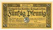 Kleingeld 1914-1922 DE 50 Pf. Erbach , Notgeld 50 Pfennig Schein unc-kfr. Ti.1735.05.... Hessen 1918 Verkehrsa -