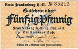 Kleingeld 1914-1922 50 Pf. Frankenberg , Notgeld 50 Pfennig Schein in kfr. Tieste 1910.05.01 Hessen 1918 -
