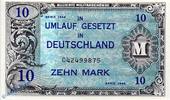Alliierte Militärbehörde 10 Mark US-Druck Alliierte Banknote , 10 Mark Schein in kfr. US Druck , AMB-4 a , P 194 -