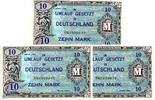 Alliierte Militärbehörde Kn fortlaufend 3 x Banknote , 10 Mark in kfr. Kn fortlaufend , US Druck , AMB-4 a , P 194 -