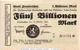 Inflation 1923 DE 5 Billionen Mark 1923 WOW Banknote Frankenthal , 5 Bil... 279,00 EUR  zzgl. 3,49 EUR Versand